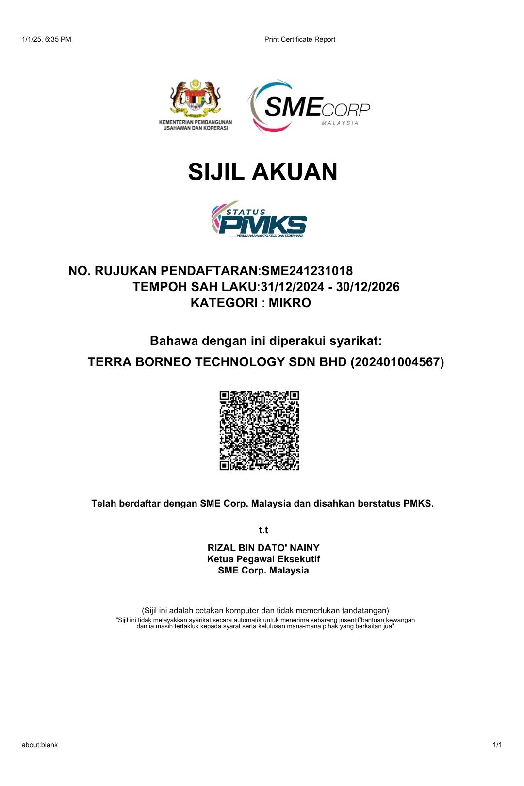 Terra Tech Borneo received Sabah Trusted Brand Award 2023 Frame